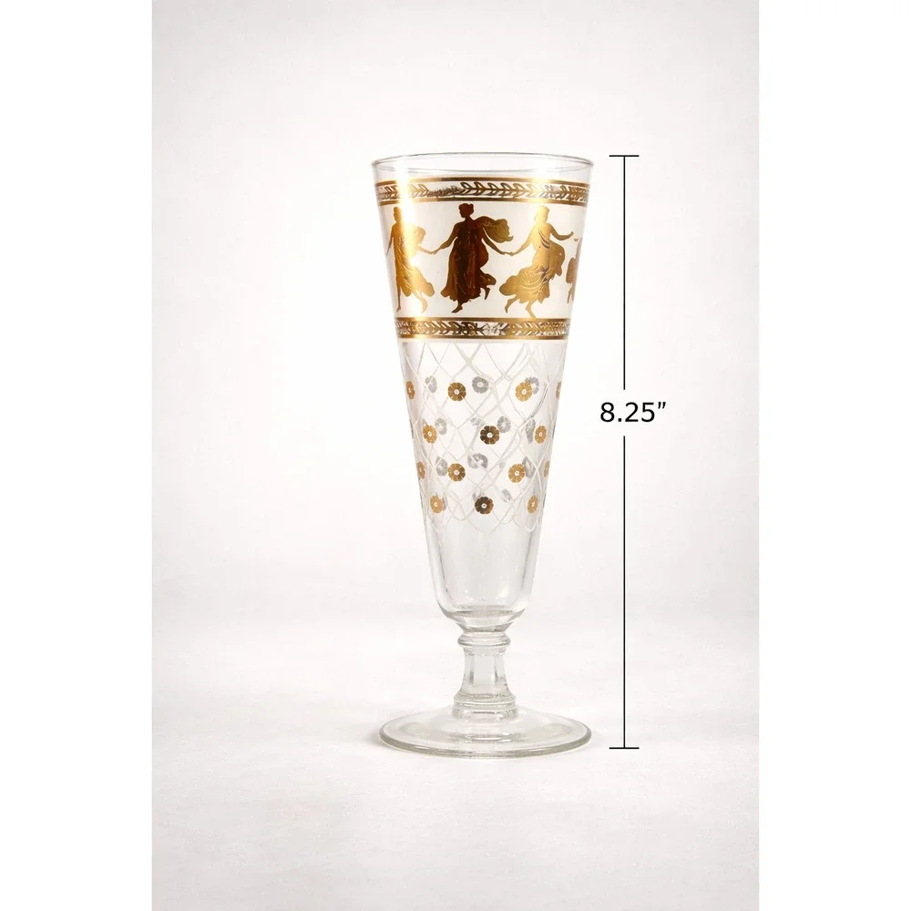 Set of 4 Vintage Aldon Greek Goddess Gold Atomic Barware Pilsner Glasses | MCM